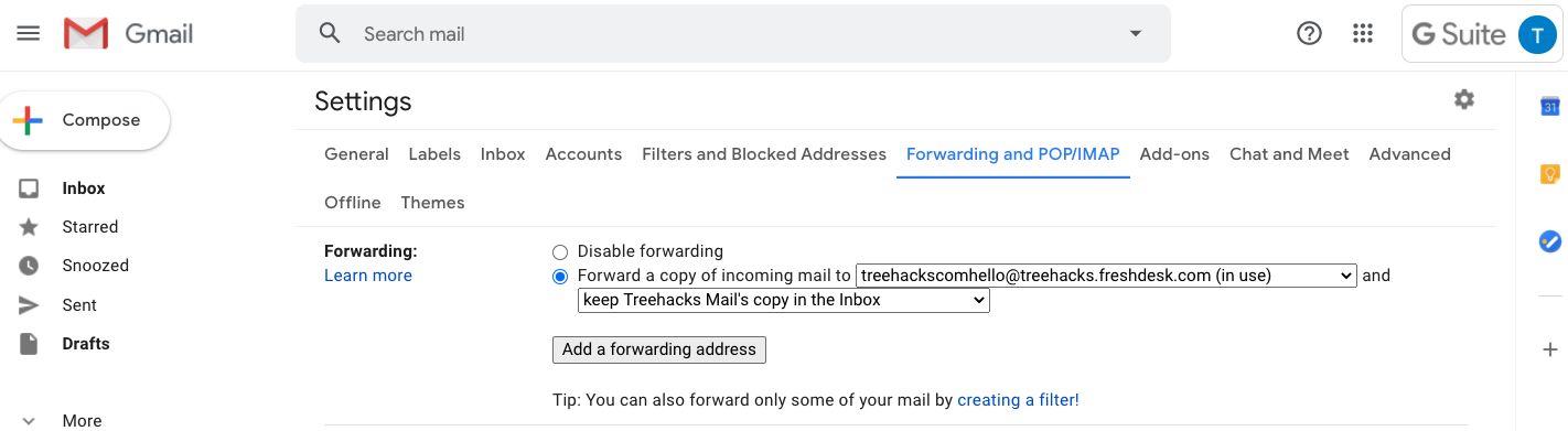 gmail forwarding